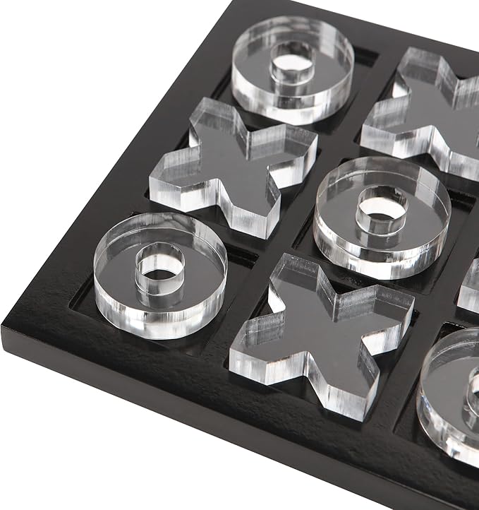 NIKKY HOME Acrylic Tic Tac Toe Wood Board Game Classic Coffee Table Decor Decorative Wooden Travel Game for Family, Black