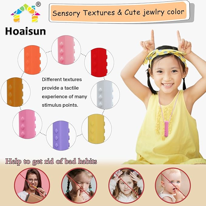 Chew Necklace for Sensory Kids Girls, 8 Pack Sensory Chew Necklaces for Autistic Children with ADHD, SPD, Anxiety, Teething, Sensory Toys for Kids with Autism Reduce Adults Chewing, Biting