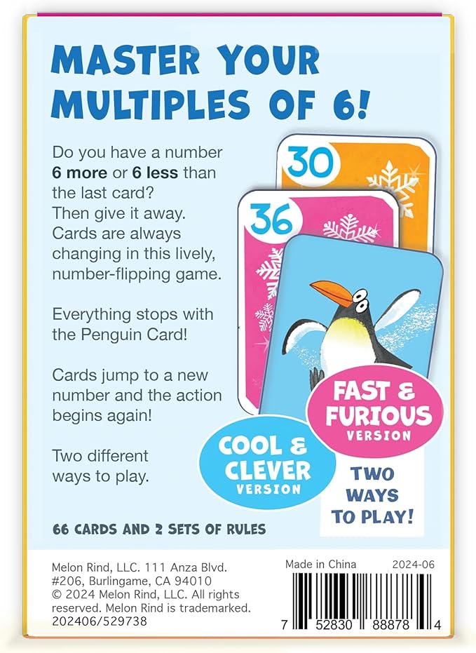 Melon Rind Jump 6, Math Game for Kids Learning Multiples of 6, Lively, Fun Card Game, Quick Activity for Boosting Math Confidence, Ages 8+