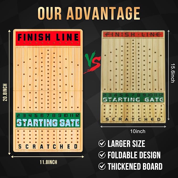 Large 21 Inches Horse Race Board Game, Horse Racing Games with Cards and Dice & 11 Luxury Metal Horses, Thickened Wood Chessboard, Classic Wooden Table Top Board Games for Adults and Family