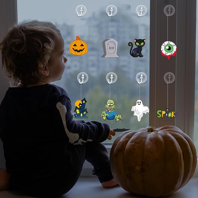 Jenaai 72 Pcs Halloween Window Art Suncatcher Kits DIY Window Suncatchers Ornament for Kids to Paint with 24 Suction Cups for Kids Gift