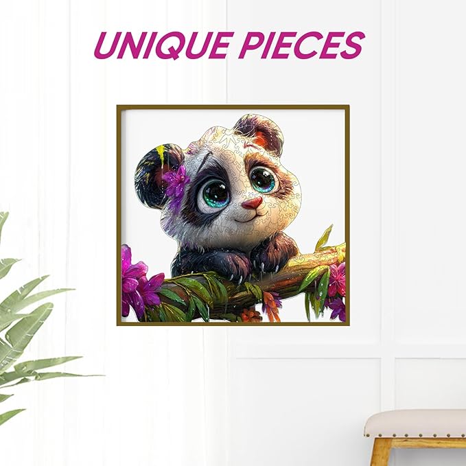 Wooden Puzzles for Adult,500 Pieces Unique Panda Flower Wooden Jigsaw Puzzles for Adults and Kids, Fun Challenging Creative Gift,16.4"x15.3"