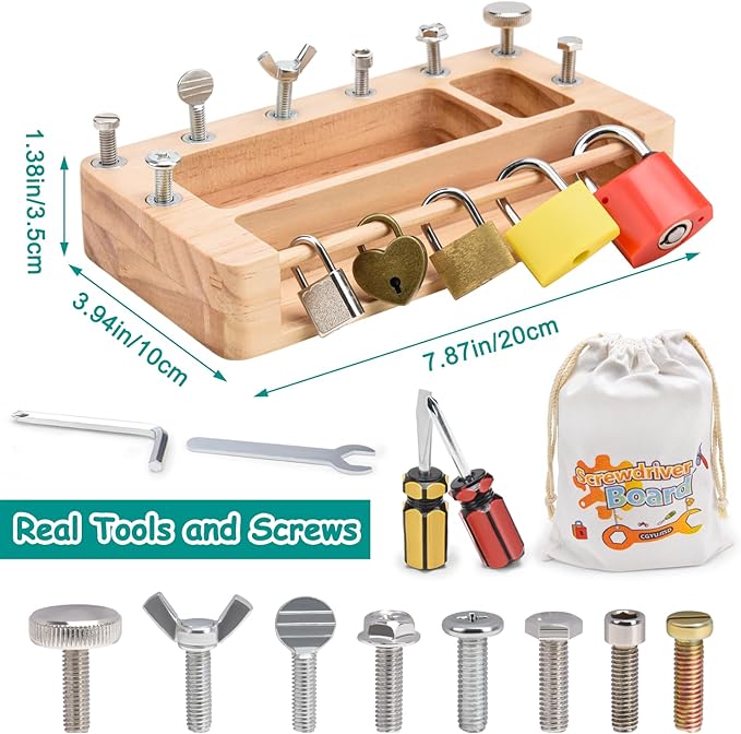 Screwdriver Board Set Lock and Key Toys Kids Tools Montessori Toys for 3+ 4 5 Year Old Learning Practical Life Fine Motor Skills