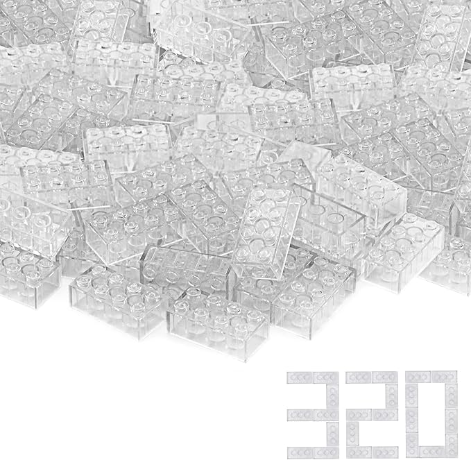 Feleph 2x4 Bricks x320 Pieces Transparent Clear Parts Classic Building Kit Creative Play Set Blocks Toy Basic Accessories Compatible with 3001 Major Brands (Trans-Clear)