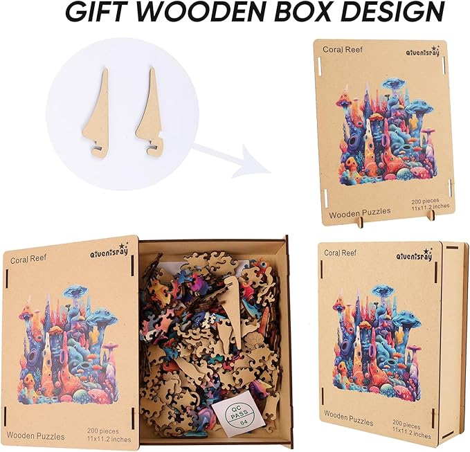 Wooden Puzzles for Adults 500 Pieces, Coral Jigsaw Puzzles, Royal Unique Shape Adult Puzzles, Irregular Wood Puzzles Creative Gift for Adults Family Game(16.6x16.9 in)