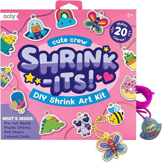 Ooly Shrink-Its 28 PC DIY Shrinking Art Kit That Creates Charms and Tags, Includes 20 Plastic Pre Cut Charms and More, No Mess Art for Kids, DIY Gifts for Kids, Ideal Party Favor - Cute Crew