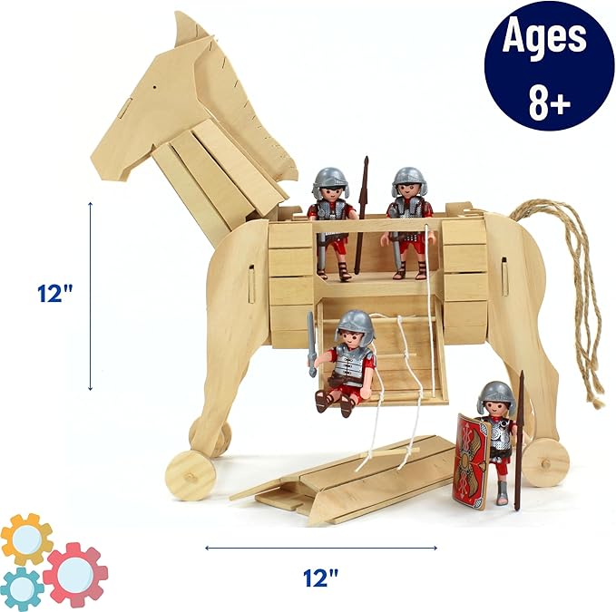 Pathfinders STEM Kit – Trojan Horse Model | DIY Wooden Craft Kit for Kids 10-14 | Girls Arts & Crafts STEM Gift | Ancient Greek History Project | Hands-On Educational Toy Engineering and Science