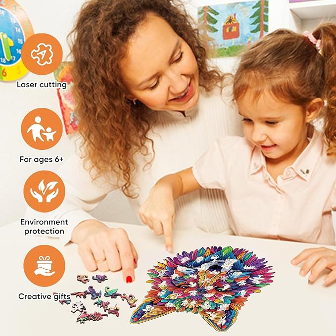 Wooden Puzzles 500 Pieces, Wolf Royal Animal Puzzles for Adults, Unique Shape Animal Adult Puzzles, Irregular Wood Puzzles Best Gift for Adults and Kids Family Game (15.4x17 in)