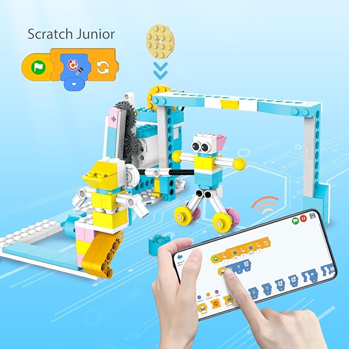 Makerzoid Coding Robot Kit for Kids, 200-in-1 RC Robot Building Toys with Motor Sensor,Scratch JR Coding Set with 36 Video Courses, Birthday Childrens' Day Gift for Kids 6+ (400+ Blocks)