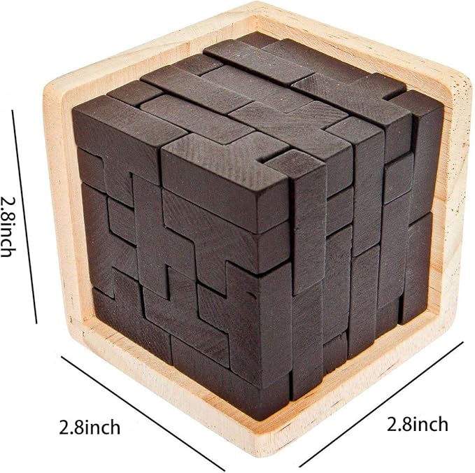 Wooden Brain Teaser Puzzle Cube Stress Relief Toys for Kids Adults Wooden Puzzles T-Shaped Jigsaw Logic Puzzle Educational Toy for Children Teenagers by AHYUAN (Coffee)