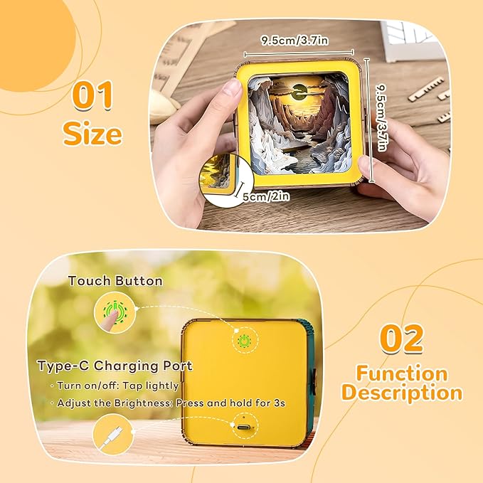 3D Wooden Puzzle Night Light, River Sunset DIY Puzzles for Adults, Eye Care Night Light with Touchable Switch, Personalized Gifts for Family Friend DIY Puzzle Lover