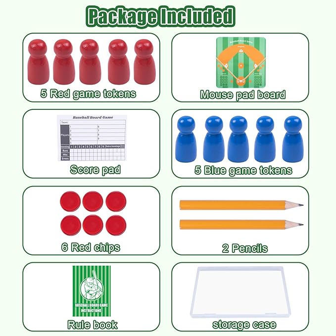 Extguds Baseball Board Game, Baseball Dice Board Game for Families, Parties and Gatherings, Classic Tabletop Baseball Games with Scorepad, Dice, Wooden Pieces, Storage Cube and More, for 2-6 Players