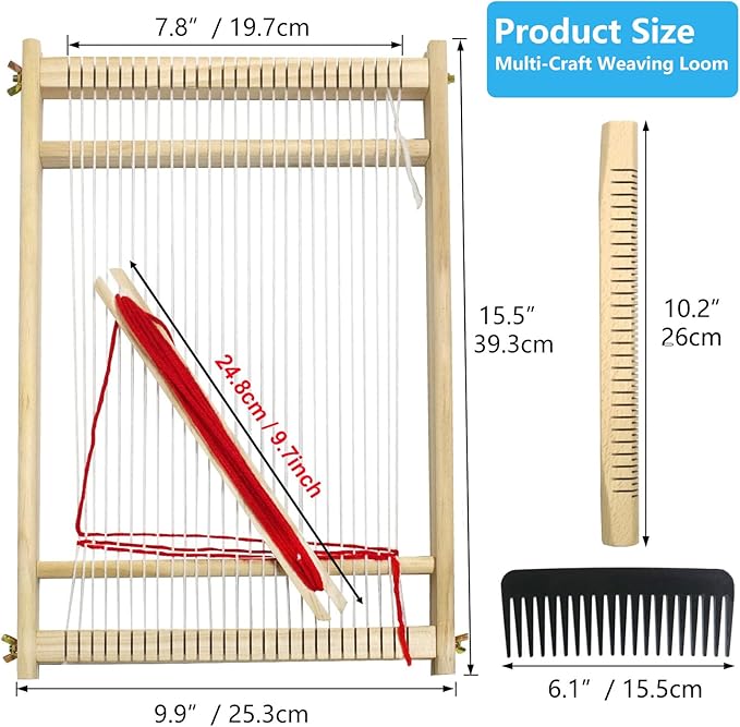 Sawvolker Wooden Multi-Craft Weaving Loom Kit,15.5" H x 9.85" W Large Weaving Frame Loom for Beginners Kids Adult Seniors Crafts,Hand-Knitting Weaving Machine with Shuttles Handcraft Weaving Loom