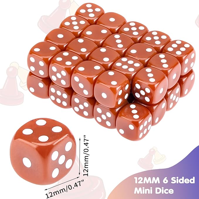 36 Pieces 12mm 6 Sided Mini Dice Set,D6 Game Dice Set,6 Sided Standard Game Dice for Board Games Dice Games Classroom Teaching Dices Game,with Portable Gaming Box(Brown)