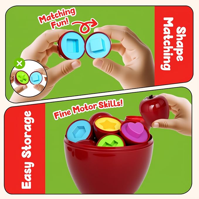 Montessori Geometric Apple Shape Sorter Toys for Toddlers 1-3,Montessori Preschool Educatioanl Learning Color Sorting Matching Games Fine Motor Toddler Activities Toys for Kids Boys Girls