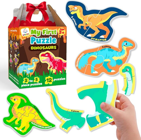 My First Puzzle – Montessori Toy | Dinosaur Montessori Toys Puzzle | Learning Resources Puzzles | 12 Dinosaur Themed Graded Puzzles (2-5 Pieces) | Gifts for Kids for 3 Year Old
