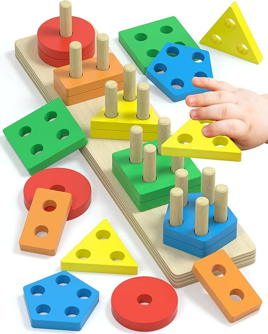 Montessori Toys for 1 2 Year Old Girl Boy, Toddler Toys 1 2 Year Old Girl Boy Birthday Gifts, Education Toddler Puzzles for Wooden Stacking Block Ages 1-3 2-4