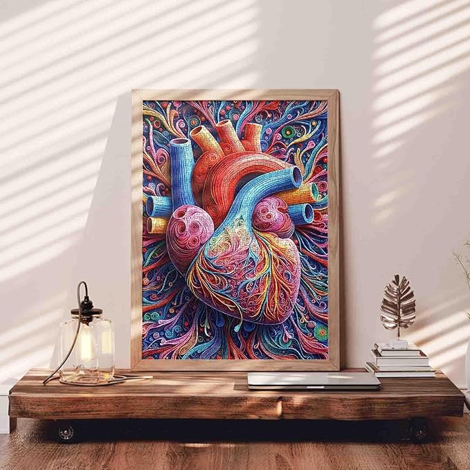 Heart Anatomy 1000 Piece Jigsaw Puzzles for Adult Graffitic Men/Girl Heart Painting Jigsaw Puzzle Human Body 1000 Pieces Puzzles Game Wall Decor Mental Health DIY Craft Puzzle Art Biology Gift(Red)