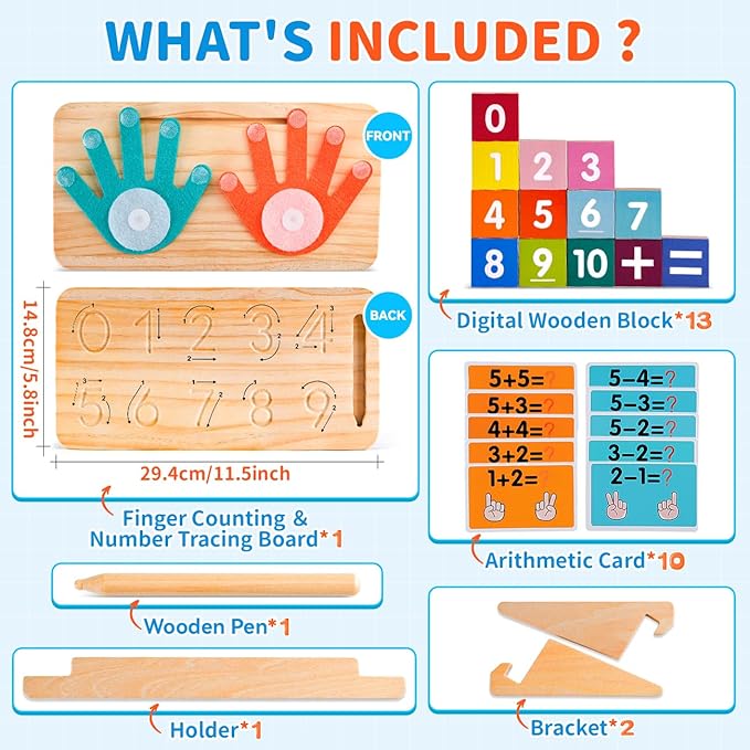 SEPHIX Montessori Math Toys for 3-5 Year Olds – Wooden Preschool Learning Toys with Number Blocks, Sensory Counting Board & Tracing Stylus – Kindergarten Educational Manipulatives Gift for Boys Girls