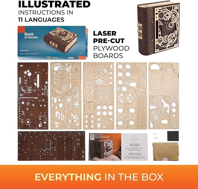 UGEARS Book of Secrets 3D Wooden Puzzles for Adults - Mechanical 3D Puzzle Model Kit - Brain Teaser Puzzles for Adults, DIY Adult Craft Model Building Kits, Wood Puzzle Box, Gift Hobby Set