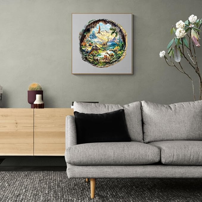 KAAYEE Wooden Puzzles for Adults, 3D Visual Effect 3D Cave Dinosaur Wooden Jigsaw Puzzle Unique Shape Wood Puzzle Adult, 3D Effect Flat Puzzle Birthday Family Games (M-11.4 * 11.3in-200pcs)