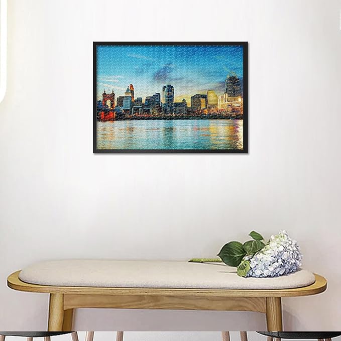 Puzzles for Adults 1000 Pieces - Cincinnati Bridge Cityscape Jigsaw Puzzle (27.5x19.7 Inch), Ohio Skyline Challenging Puzzles for Adults, Family Game for Men & Women (Home Decor Gift)