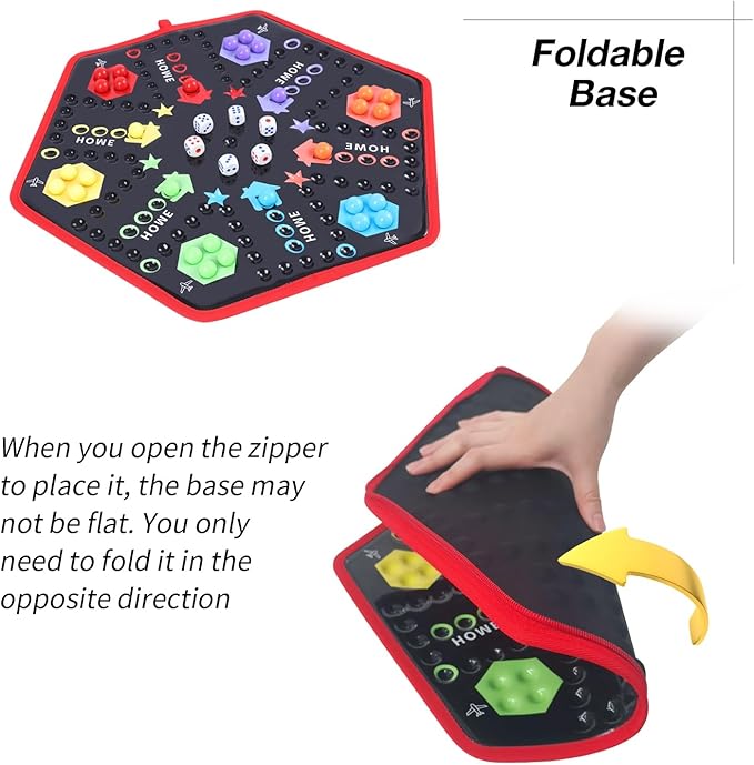 Wahoo Board Game Classic Marble Board Game Fast Track Game Foldable Base for 4 or 6 Players,with 6 Color,30 Marbles,6 Dices for Family Friends Party
