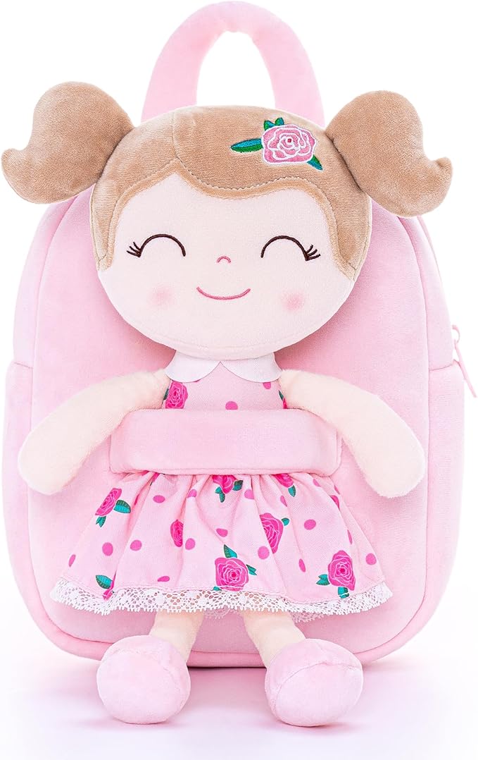 Gloveleya Toddler Backpack Baby Girl Gift Plush Bag Diaper Bag Plush Printed Flower Roses Backpack 9 Inches