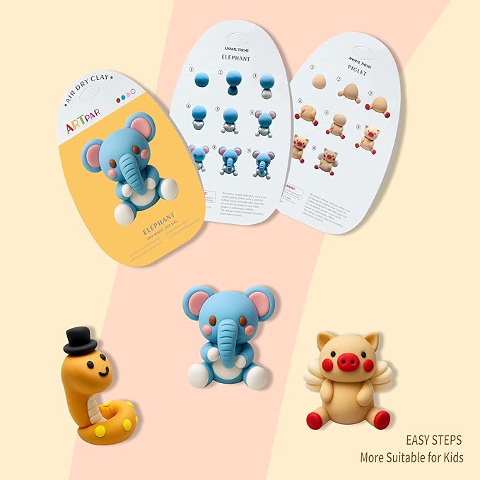 Air Dry Clay Kits for Kids-Modeling Magic Clay,12 Animals DIY Molding Clay Art Crafts Set,Ultra Light & Soft, Safe & Non-Stick with Sculpting Tools & Tutorials, Unique Gifts for Boys & Girls