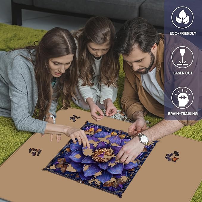 Mys Aurora Puzzles for Adults Mandala Flower Wooden Puzzles, 500 Pieces Unique Shaped Lotus Yoga Gifts Jigsaw Puzzles, for Yoga Lover, Fun Challenge Family Game 16.4'' x 16.4''