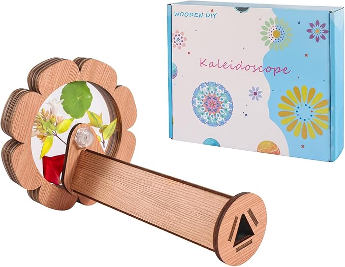 Natural DIY Kaleidoscope Kit, New Wooden Magic Rotating Kaleidoscope Making Set for Nature Lovers, Best Gift, Outdoor Classic Handmade Education (1 Pcs Flower)