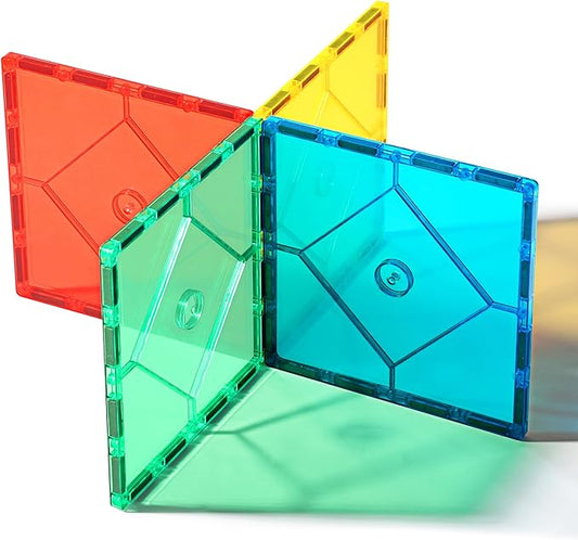 4 Piece Large Square Shape Magnetic Tiles Kids Toys, Magnetic Building Blocks STEM Magnet Building Set Preschool Learning Magnet for Kids Ages 3-5 4-8, Sensory Montessori Toys for 3+