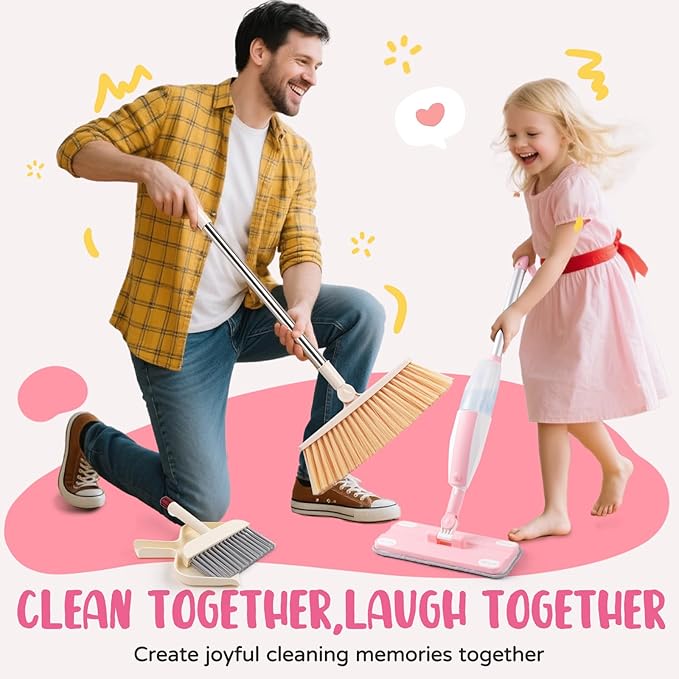 Kids Cleaning Toy Set,Pink Mini Spray Mop Montessori Toys Pretend Play Cleaning Tool for Toddlers with Spray Mop & Kids Broom Dustpan Set Cleaning Toys Gift for Toddlers Girls Boys Age 3+