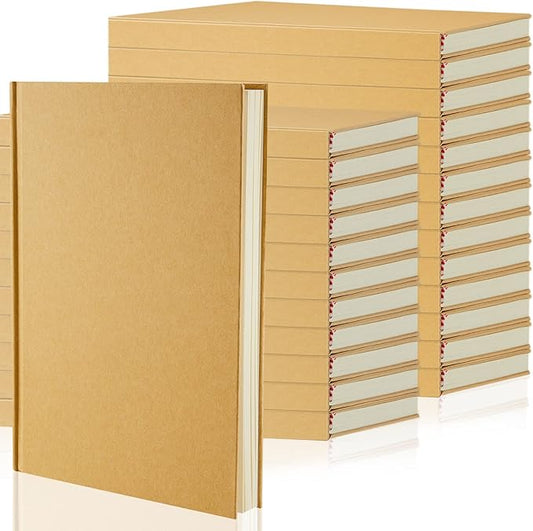 Henoyso 24 Pcs A5 Blank Notebooks Journals Bulk 100 Sheets/200 Pages Unlined Craft Notebooks Kraft Sketchbooks Hardcover for Writing Drawing for Gifts Students School Office, 8.3 x 5.7 in (Brown)