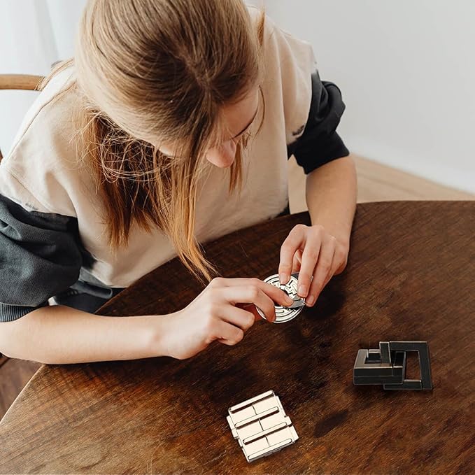 3PCS Fun Metal Brain Teaser Puzzle Games - Adults Mind 3D Toys -Teens IQ Insight Challenge - Educational Gift for Ages 12+