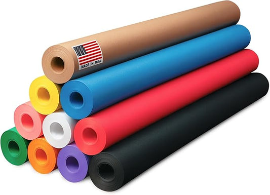 24" x 1200" (100 ft) Pack of 10 Rolls USA-Made Multi-Color Kraft Paper, 45 lbs/66 GSM – Colored Kraft Paper for Packing, Crafts, DIY Projects, Gift Wrapping – Non-Toxic, Safe for Kids