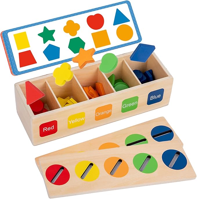 Adena Montessori Wooden Shape Sorter - Color Matching Learning Toys for 2-3 Year Olds (10 Shapes)