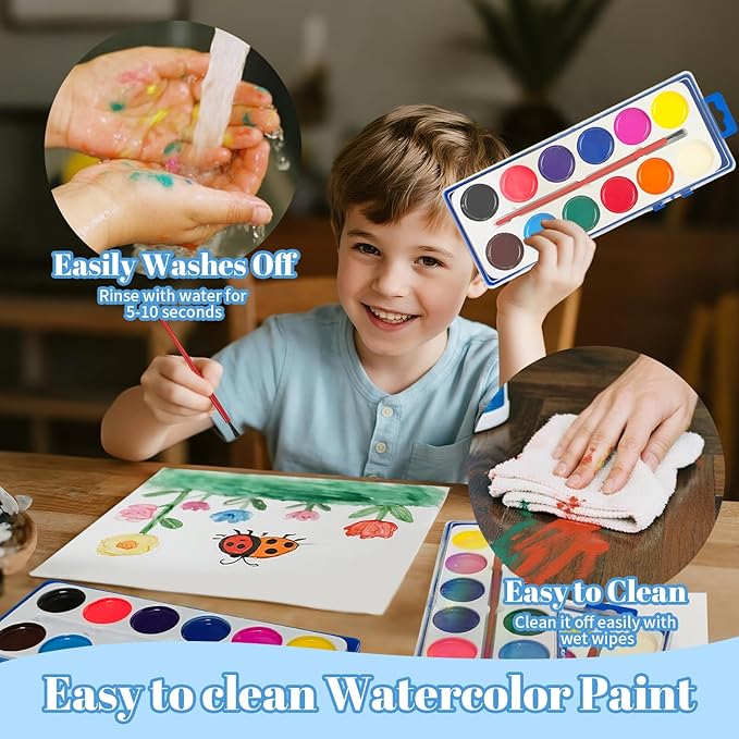 30 Pack Watercolor Paint Set Bulk, with 12 Vibrant Colors and 30 Brushes, Washable Water Color Paint Sets for Kids and Adults, Ideal Gift for Art Painting Party Favors, School Supplies