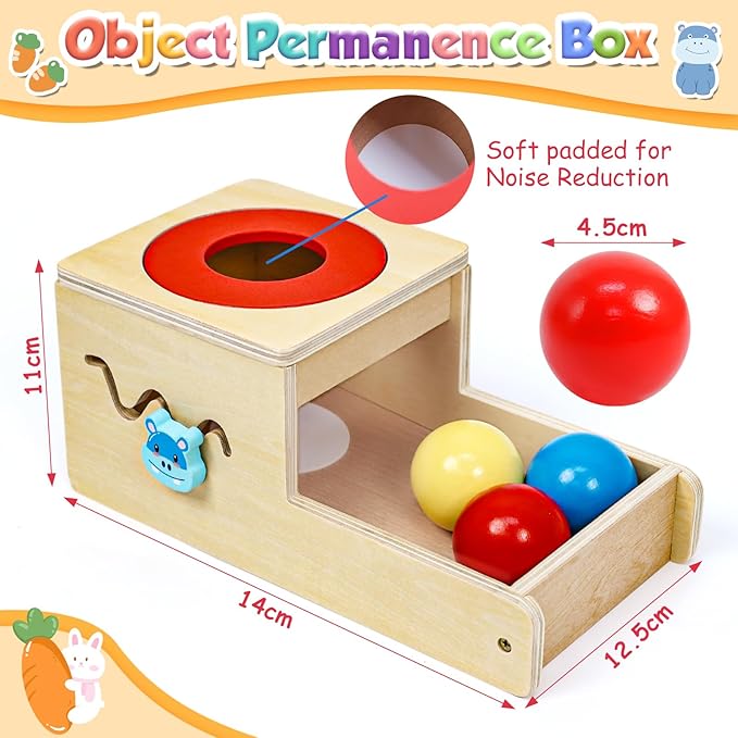 Montessori Toys for 1 Year Old, 6 in 1 Wooden Toys for Baby Boy Girl, Object Permanence Box, Color&Shape Sorting Learning Matching Game, Carrot Harvest, Preschool Educational Gift (New Coin Box)