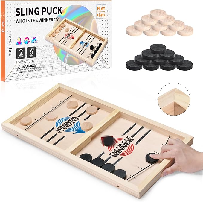 AMFLOWER Fast Sling Puck Game Large Size，Sling Puck Game for Kids & Adults, Fast-Paced Fun Board Games for a Party with Friends for Family Game Night, Desktop Battle, 22.4 * 12 * 1.45 Inch