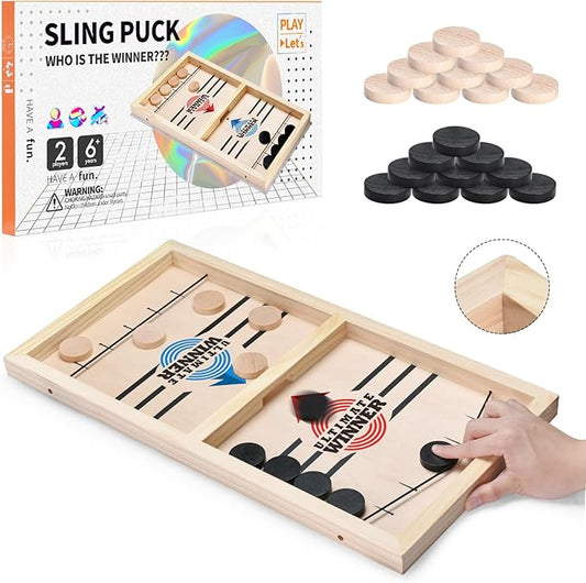 AMFLOWER Fast Sling Puck Game Large Size，Sling Puck Game for Kids & Adults, Fast-Paced Fun Board Games for a Party with Friends for Family Game Night, Desktop Battle, 22.4 * 12 * 1.45 Inch