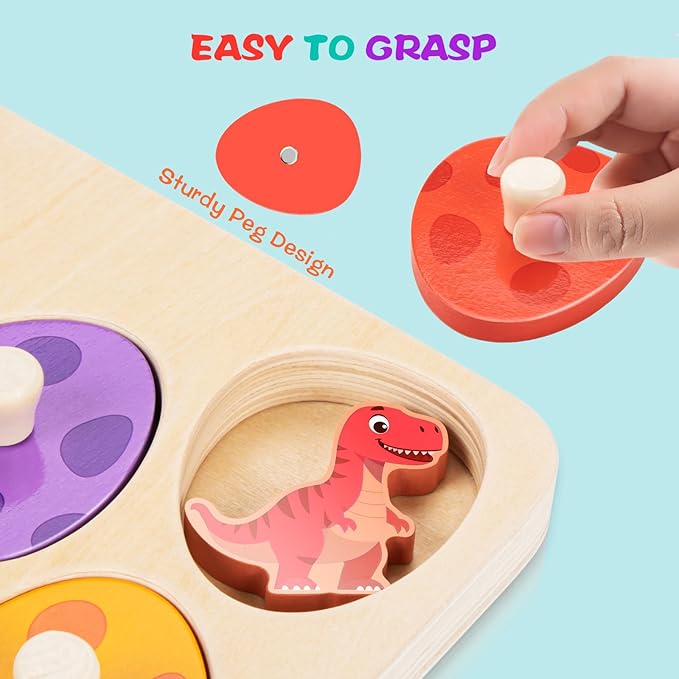 Wooden Puzzles for Toddlers 1-3, Dinosaur Matching Egg Puzzle Montessori Toys for 1 2 3 Year Old Boy Girl Gifts, Preschool Education Learning Toys