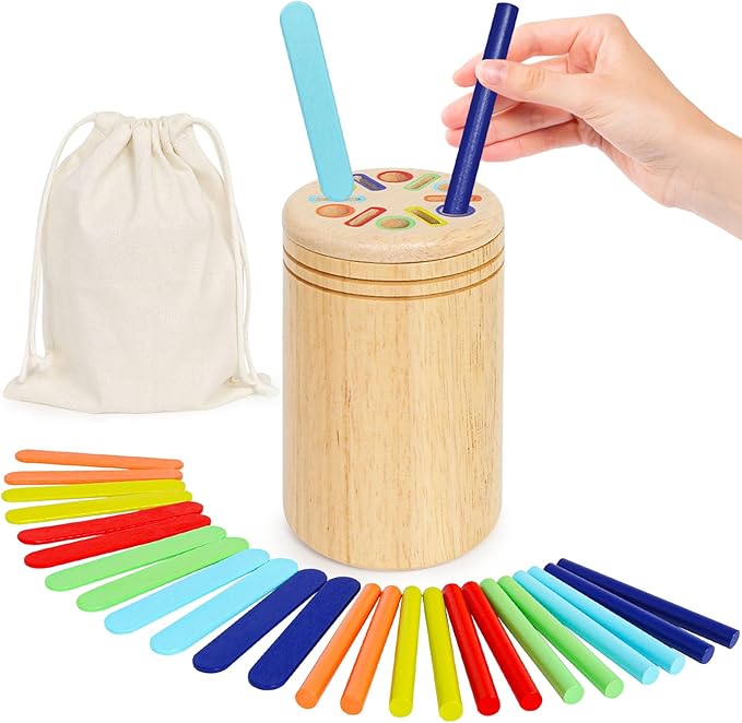 Wooden Sorting Toys Montessori Color & Shape Sorter Class Activity Toddlers Fine Motor Game for Colors and Shapes Recognition, Birthday New Year Valentine's Gifts for 2-5 Year Old Boys and Girls