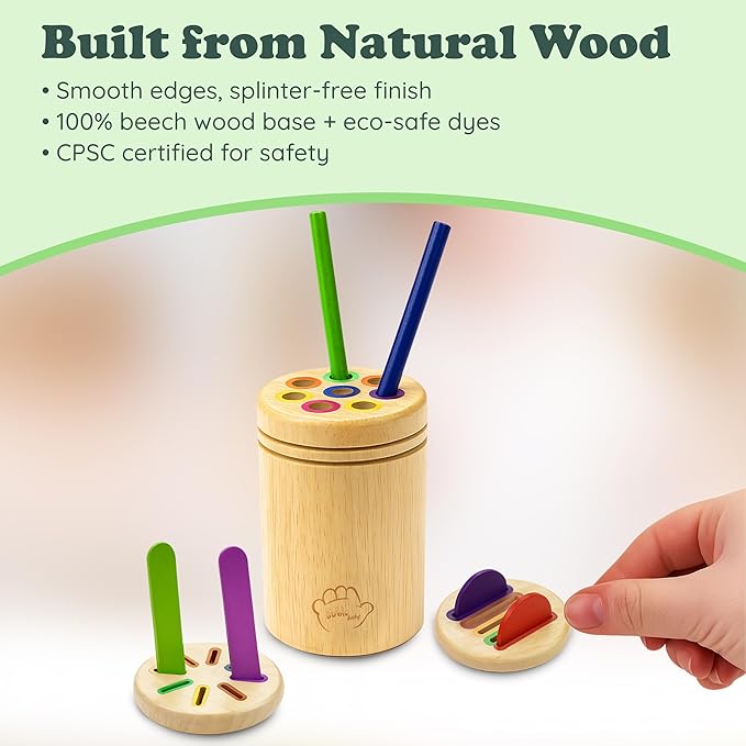 Bublo Baby Wooden Montessori Color Sorting Toy for Toddlers 1-3 – Fine Motor Skills Toys for 1, 2, 3 Year Old – Toddler Busy Toys – 46-Piece Wooden Color Sorting & Stacking Toy Set