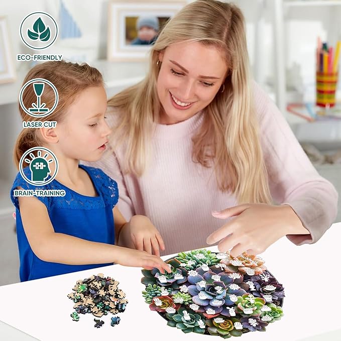 Wooden Puzzle for Adults, 200 Pieces Round Mandala Flower Wooden Puzzles,Extra Thick 5MM,Unique Shaped Liberty Succulents Wood Jigsaw Puzzles for Adults and Kids,Birthday Gifts,11.2x11.2 Inches
