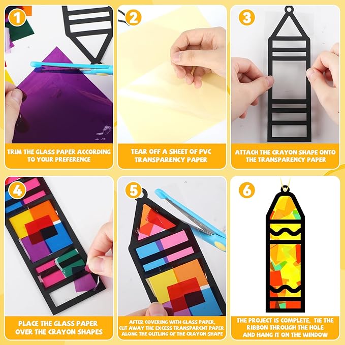 32 Sets Back to School Crayon Suncatchers Craft Kit DIY Window Stained Glass Effect Crayons Paper Crafts for Home School Classroom Decoration Kid Birthday Gifts Creative Art Projects Activity Game