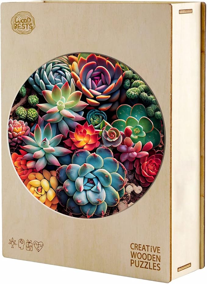 Wooden Puzzles for Adults, Mandala Succulent Plants 244 Pieces Wooden Jigsaw Puzzle, Perfect for Family Game Nights, Unique Shape Best Gift 11.8 * 11.8in, Large