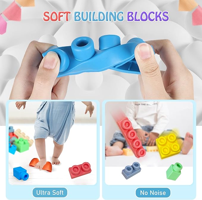 Soft Building Blocks for Toddler, Blocks for Kids 6 Months and up, Large Creative Stacking Blocks 20 PCS STEM Toddler Toys Gifts, Educational Baby Blocks Colorful Soft Block Sets