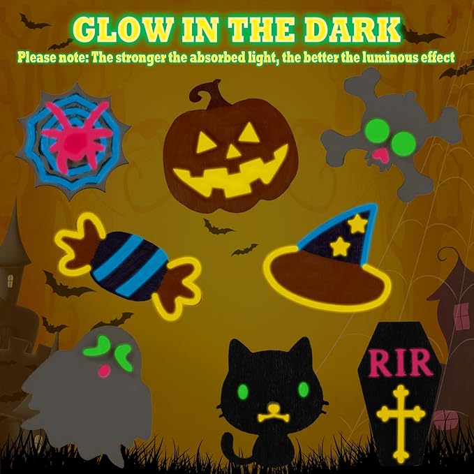 Worgree Halloween Crafts for Kids, 36 Pcs DIY Wooden Magnets Art Craft Supplies Painting Kit for Boys Girls Ages 4-8 8-12 Halloween Party Favors Gifts Basket Treat Goodie Bag Stuffers Classroom Prizes