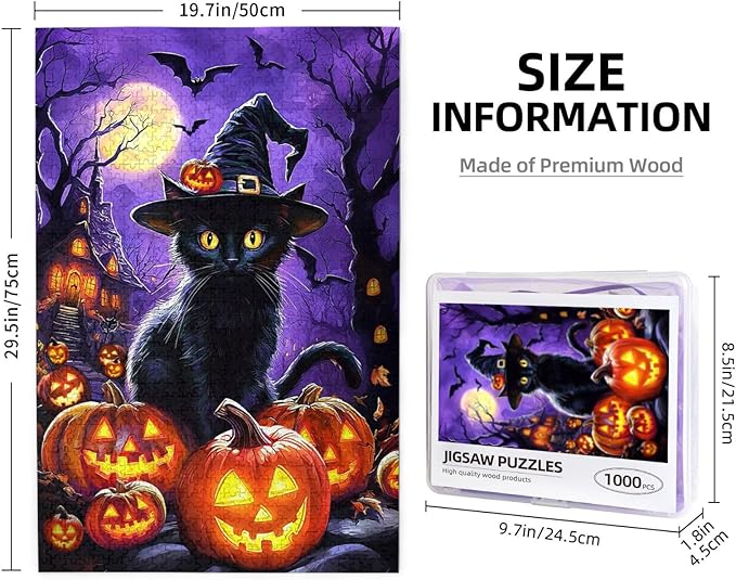 Halloween Cat Puzzles 1000 Pieces for Adults Cute Horror Black Cat Pumpkin Jigsaw Puzzle Halloween Party Gifts Puzzle Home Decor